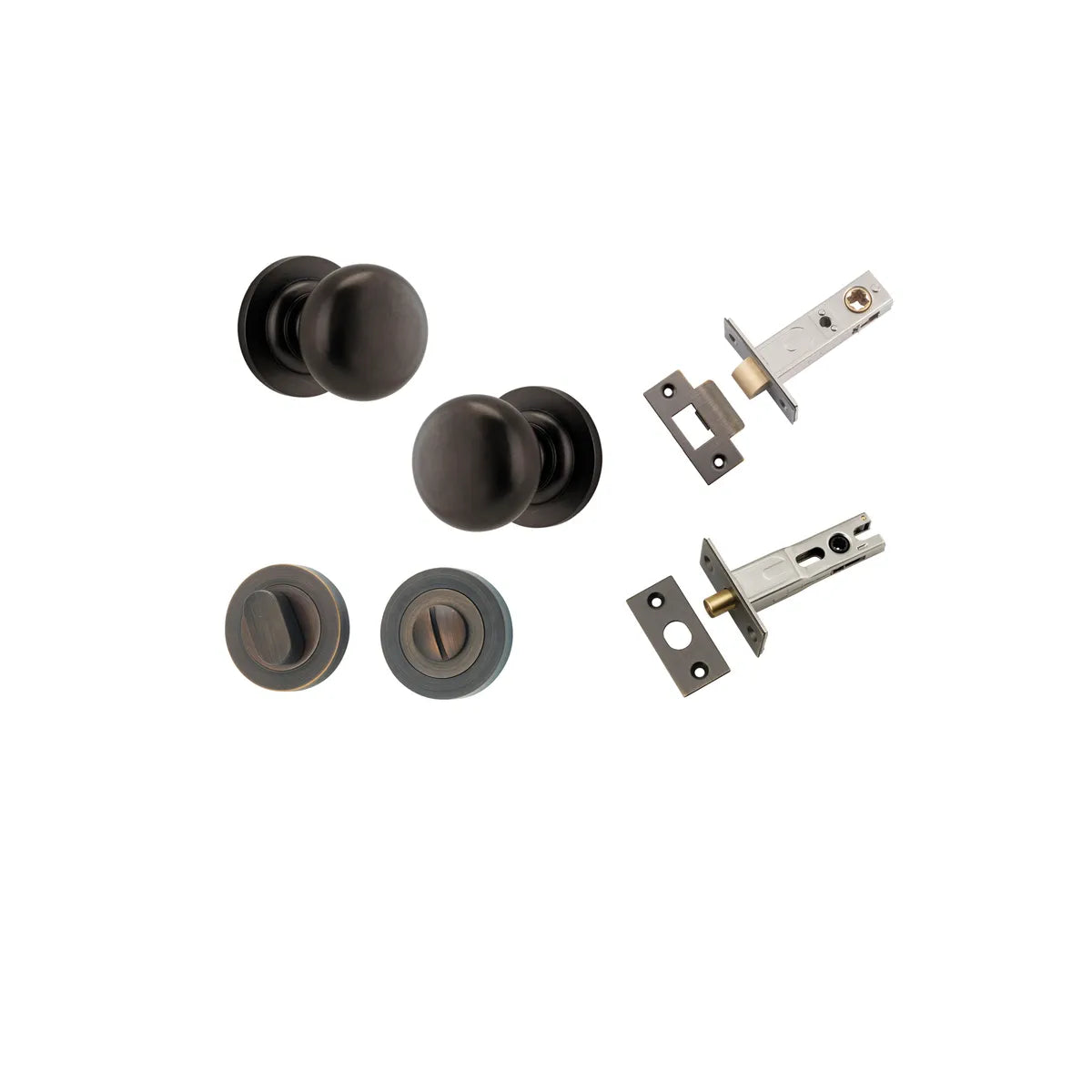 Cambridge Knob - Round Rose Privacy Kit with Separate Privacy Turn in Signature Brass - privacy set configuration