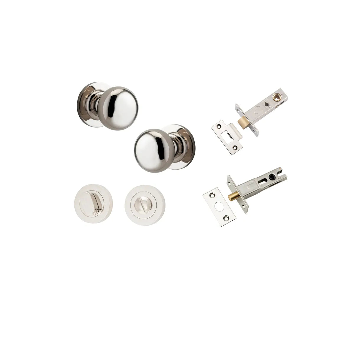 Cambridge Knob - Round Rose Privacy Kit with Separate Privacy Turn in Polished Nickel - privacy set configuration