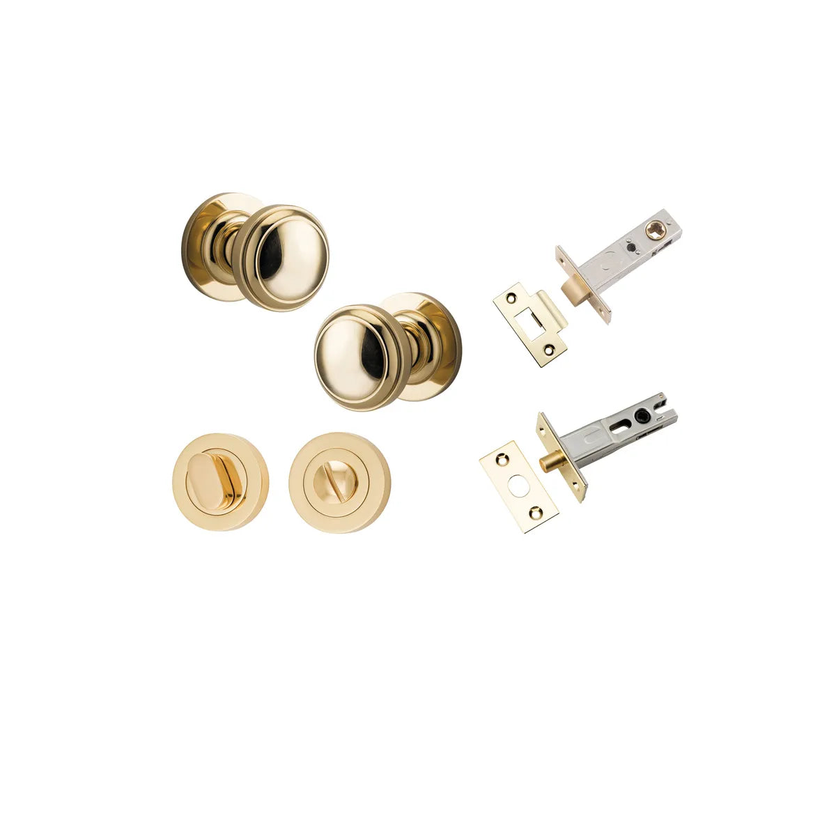 Paddington Knob - Round Rose Privacy Kit with Separate Privacy Turn in Polished Brass - privacy set configuration