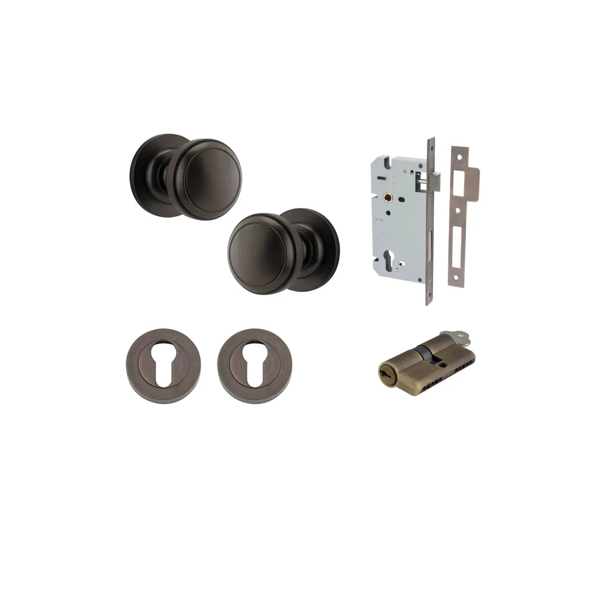 Paddington Knob - Round Rose Entrance Kit with Separate High Security Lock - entrance set configuration (9 of 18)