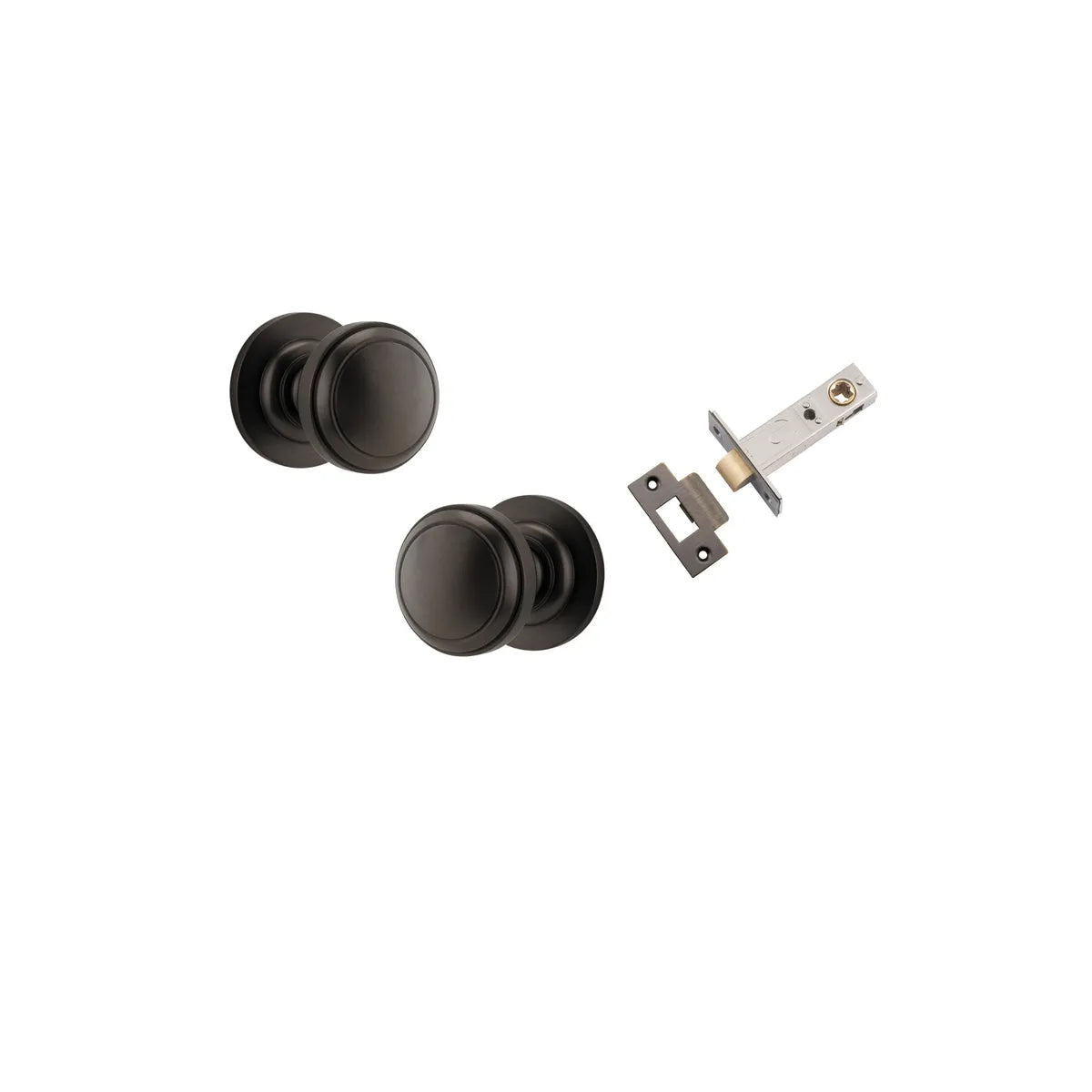 Paddington Knob - Round Rose Passage Kit in Signature Brass - front view