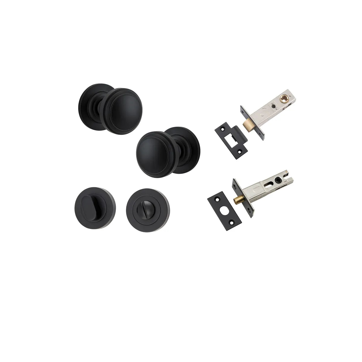 Paddington Knob - Round Rose Privacy Kit with Separate Privacy Turn in Matt Black - privacy set configuration