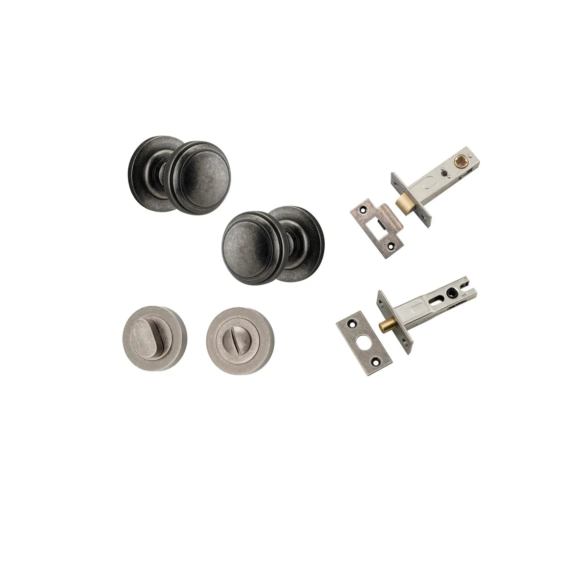 Paddington Knob - Round Rose Privacy Kit with Separate Privacy Turn in Distressed Nickel - privacy set configuration