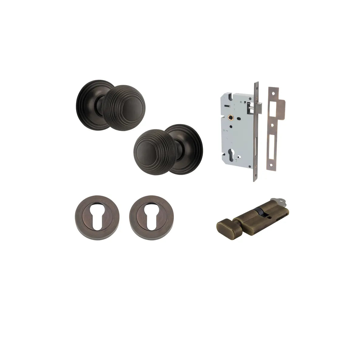 Guildford Knob - Round Rose Entrance Kit with Separate High Security Lock - entrance set configuration (18 of 18)