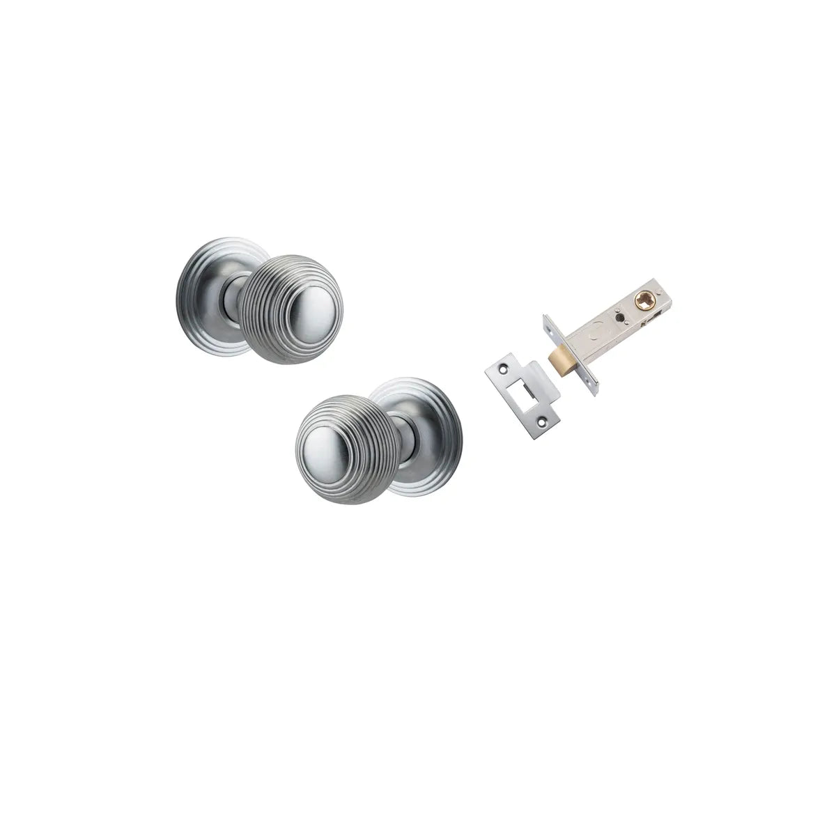 Guildford Knob - Round Rose Passage Kit in Brushed Chrome - angled product view