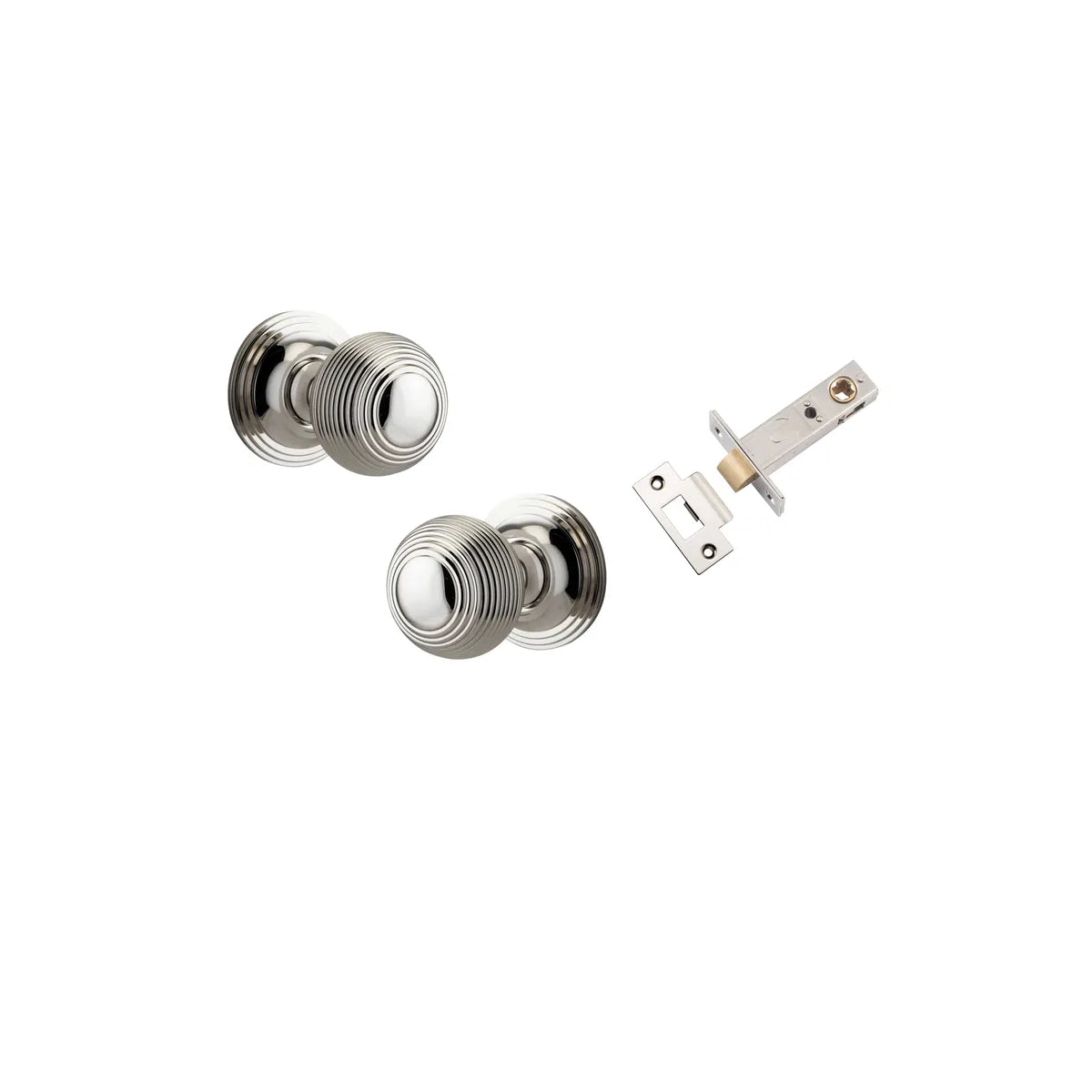 Guildford Knob - Round Rose Passage Kit in Polished Nickel - finish and profile close-up
