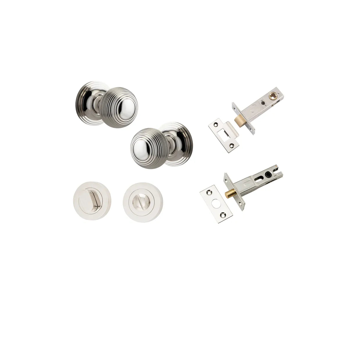 Guildford Knob - Round Rose Privacy Kit with Separate Privacy Turn in Polished Nickel - privacy set configuration