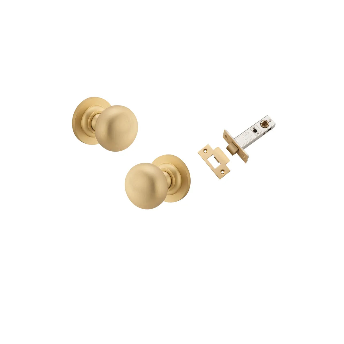 Cambridge Knob - Round Rose Passage Kit in Brushed Brass - front view