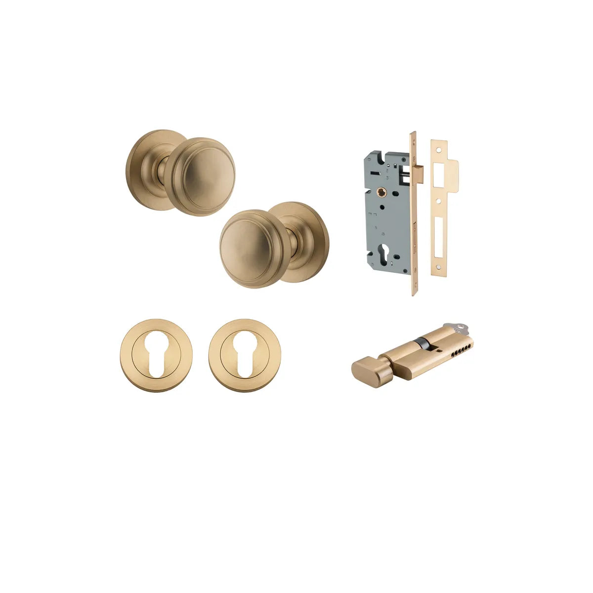 Paddington Knob - Round Rose Entrance Kit with Separate High Security Lock in Brushed Chrome - entrance set config (10 of 18)