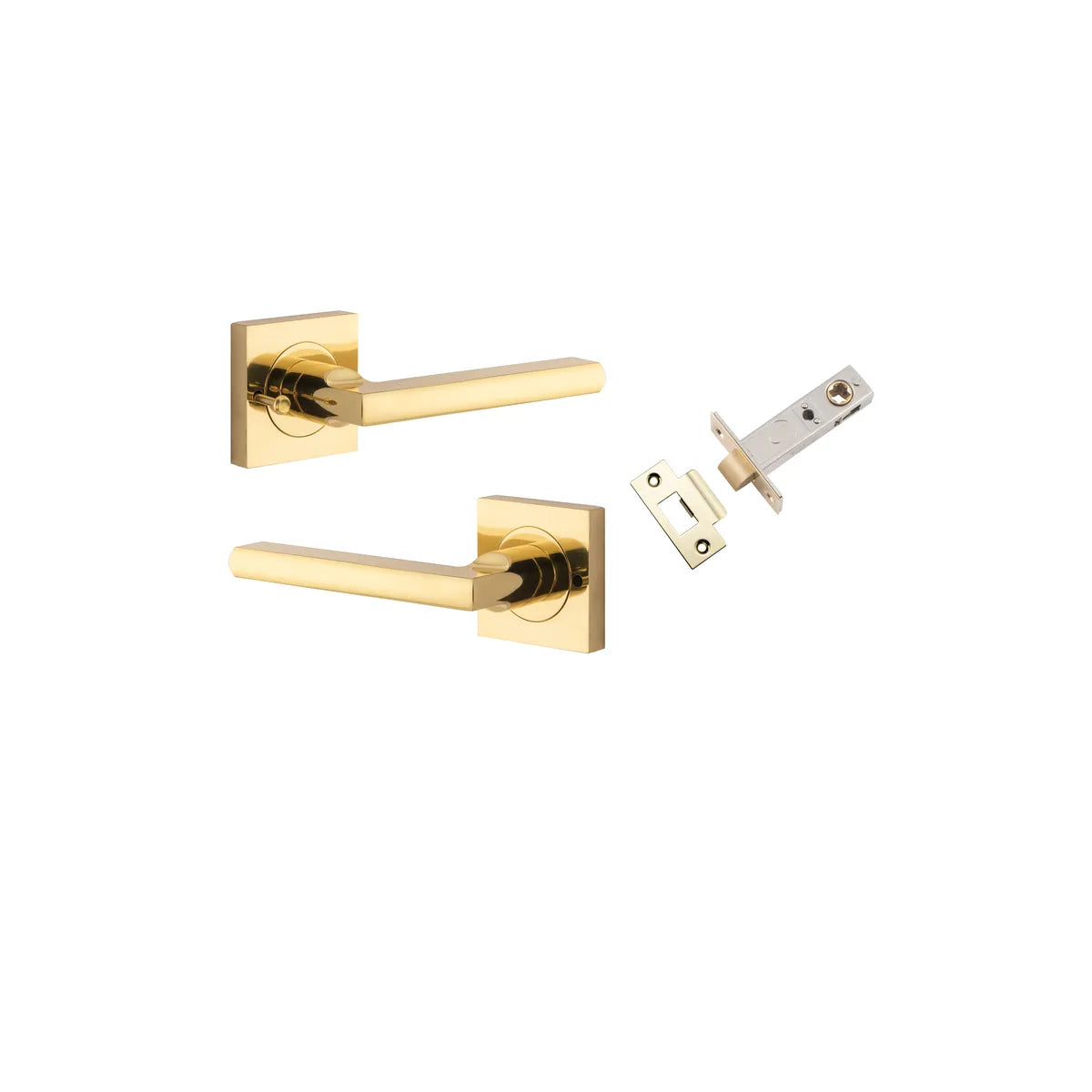 Baltimore Lever - Square Rose (Inbuilt Privacy) in Polished Brass - privacy set configuration