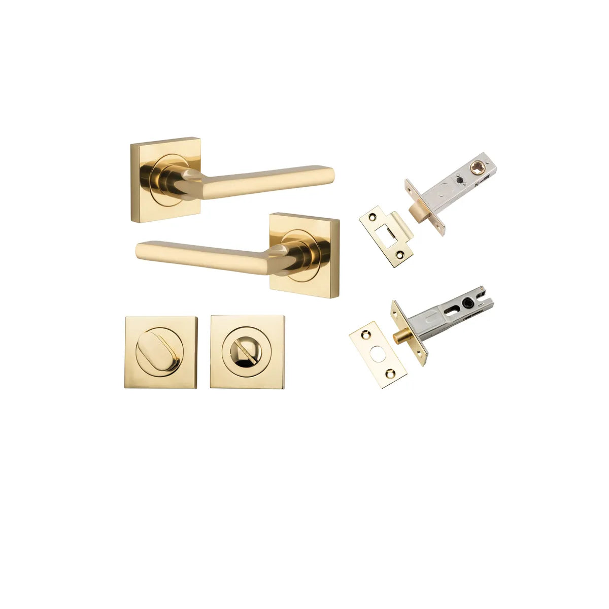 Baltimore Lever - Square Rose Privacy Kit with Separate Privacy Turn in Polished Brass - privacy set configuration