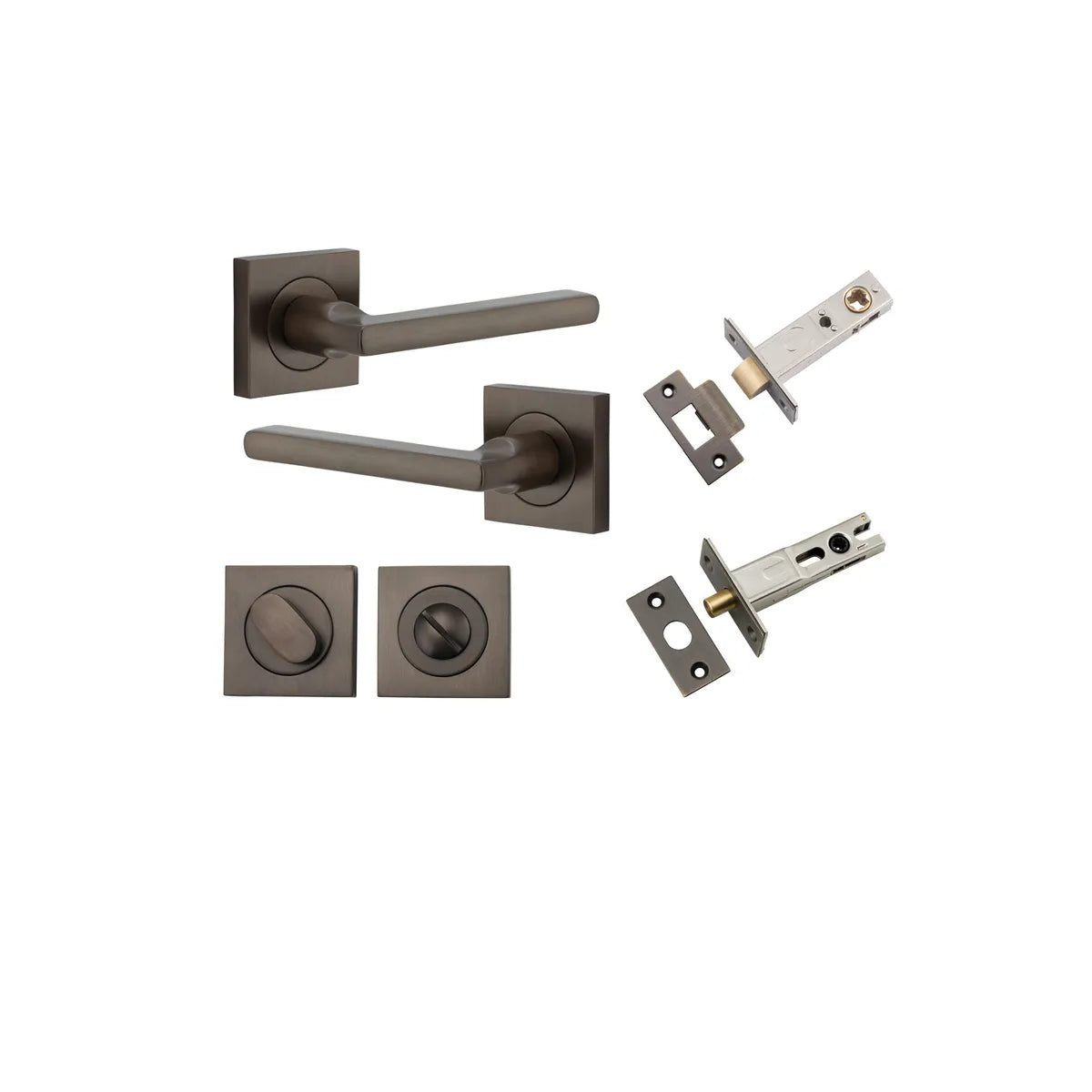 Baltimore Lever - Square Rose Privacy Kit with Separate Privacy Turn in Signature Brass - privacy set configuration