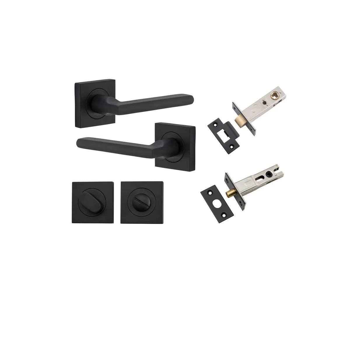 Baltimore Lever - Square Rose Privacy Kit with Separate Privacy Turn in Matt Black - privacy set configuration