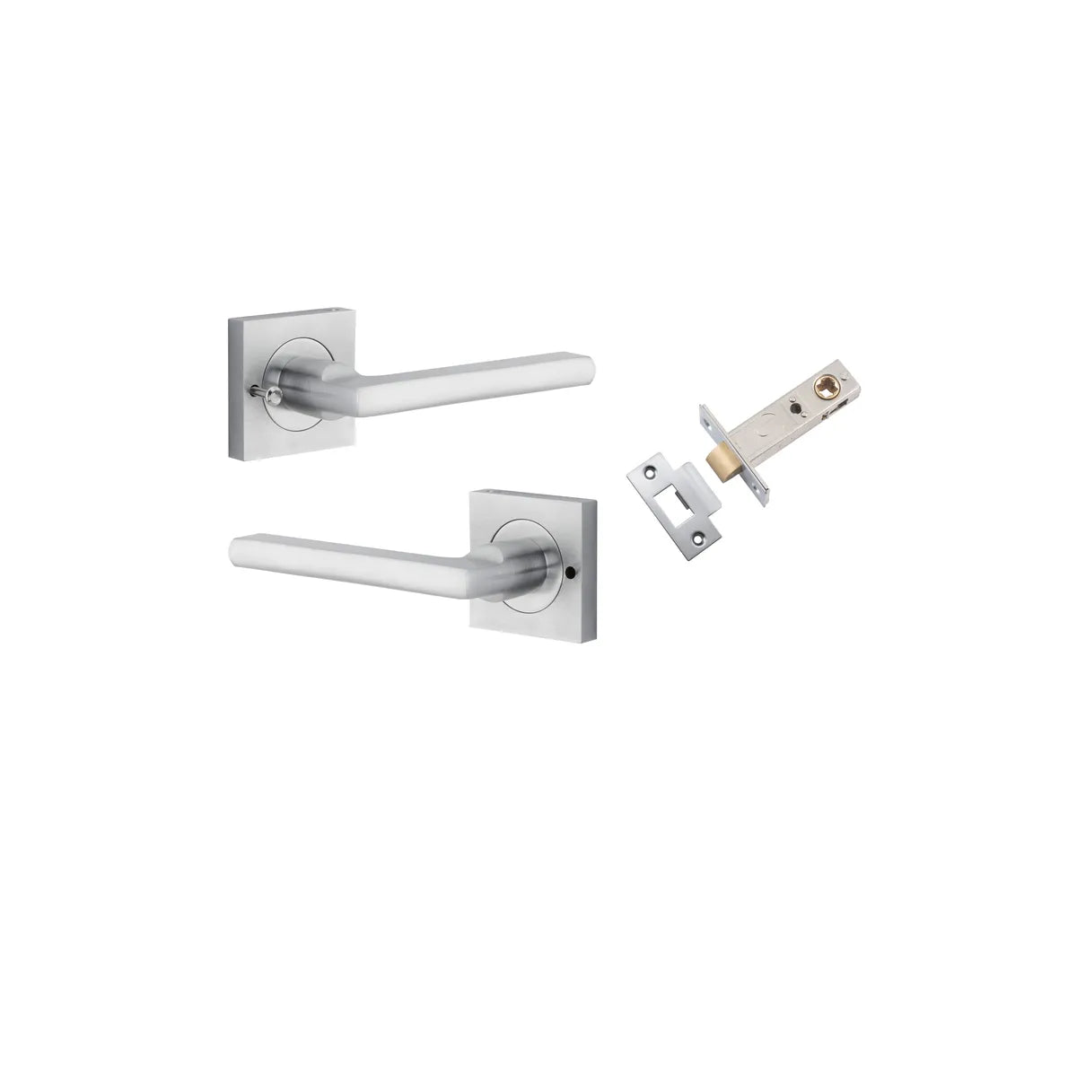Baltimore Lever - Square Rose (Inbuilt Privacy) in Brushed Chrome - privacy set configuration