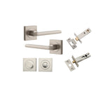 Baltimore Lever - Square Rose Privacy Kit with Separate Privacy Turn in Satin Nickel - privacy set configuration