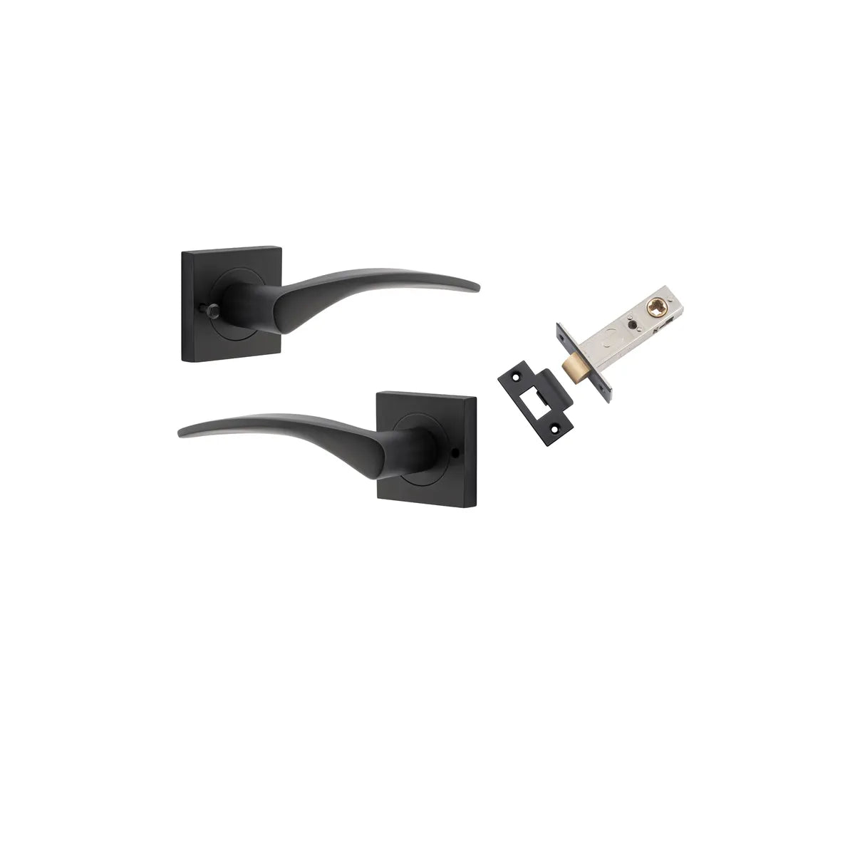 Oxford Lever - Square Rose (Inbuilt Privacy) in Matt Black - privacy set configuration