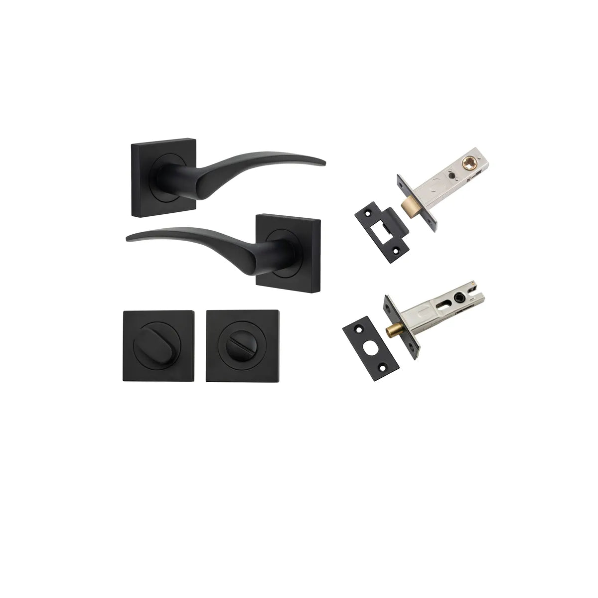 Oxford Lever - Square Rose Privacy Kit with Separate Privacy Turn in Matt Black - privacy set configuration