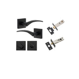 Oxford Lever - Square Rose Privacy Kit with Separate Privacy Turn in Matt Black - privacy set configuration