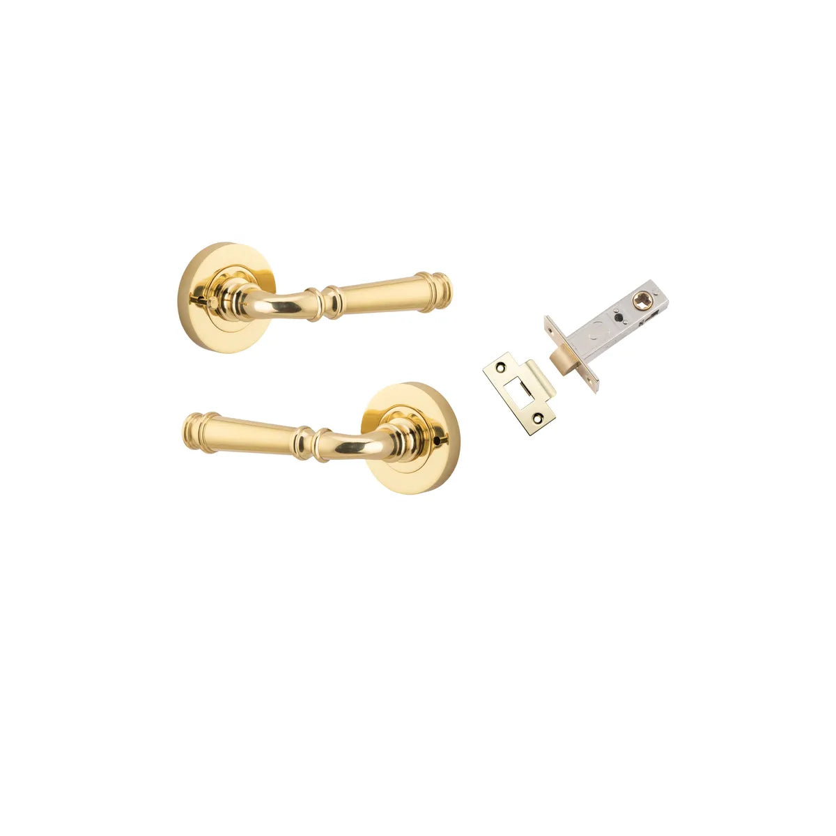 Verona Lever - Round Rose (Inbuilt Privacy) in Polished Brass - privacy set configuration