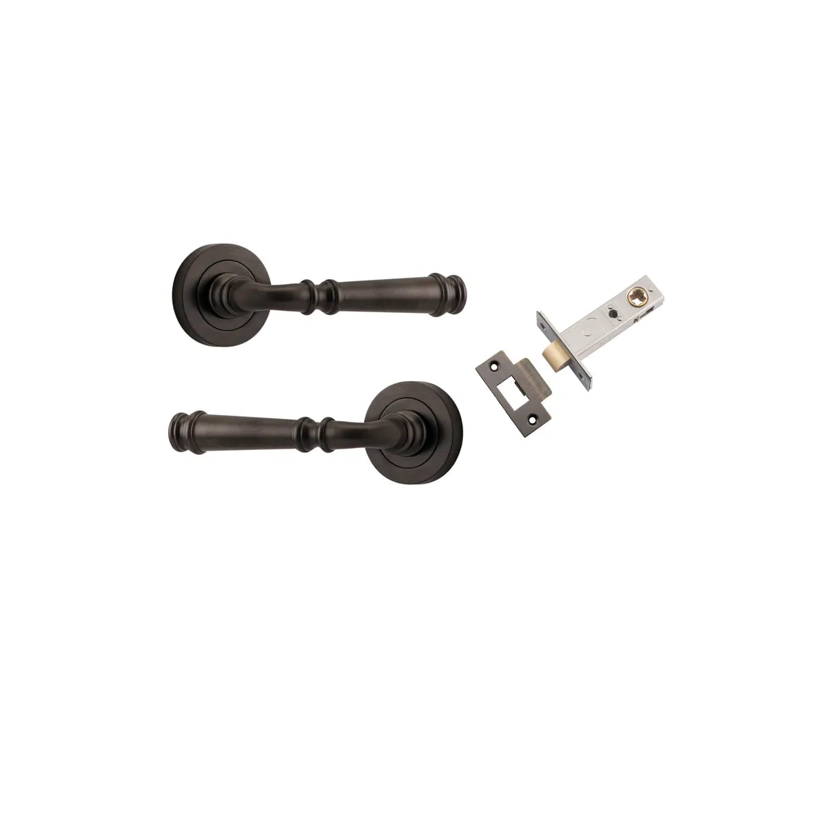 Verona Lever - Round Rose Passage Kit in Signature Brass - front view