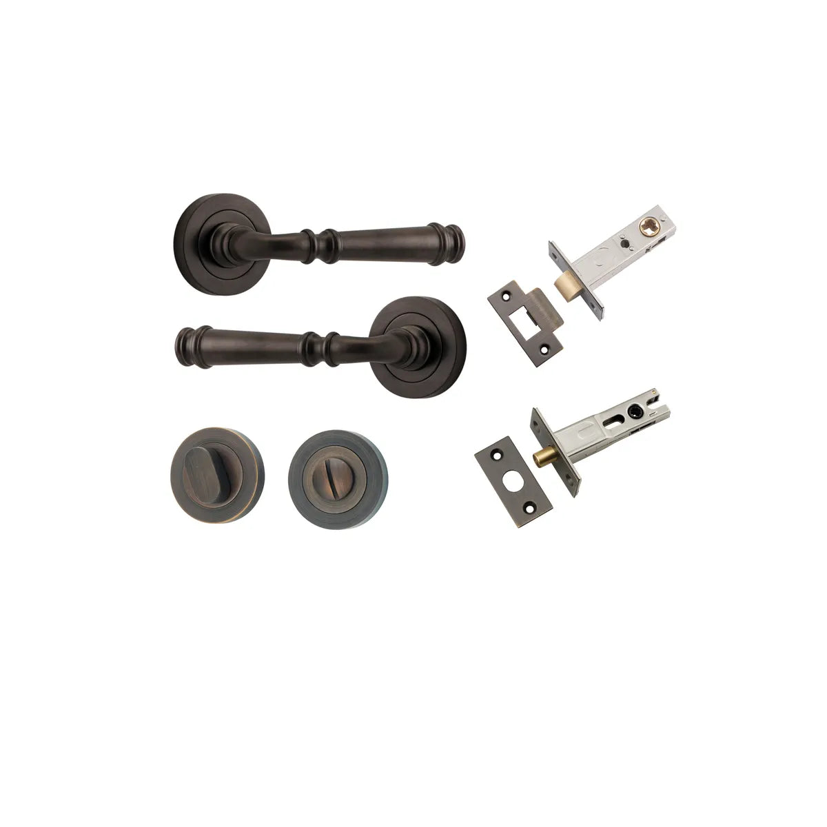 Verona Lever - Round Rose Privacy Kit with Separate Privacy Turn in Signature Brass - privacy set configuration