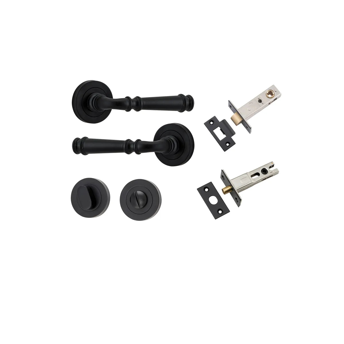 Verona Lever - Round Rose Privacy Kit with Separate Privacy Turn in Matt Black - privacy set configuration