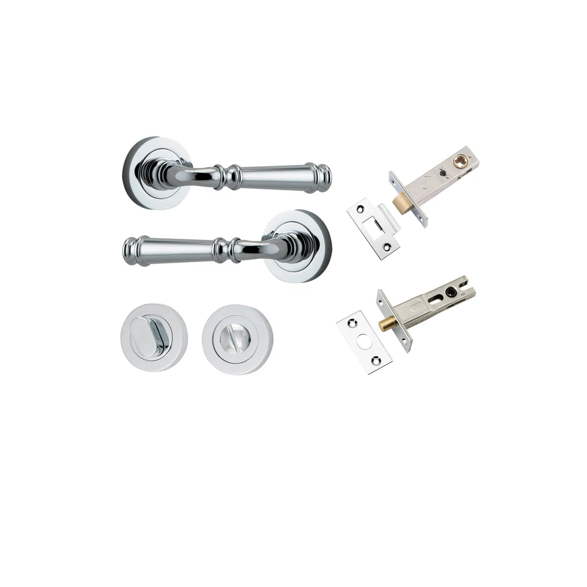 Verona Lever - Round Rose Privacy Kit with Separate Privacy Turn in Polished Chrome - privacy set configuration