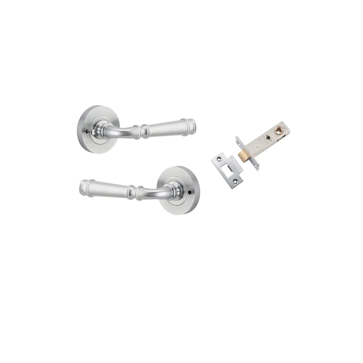Verona Lever - Round Rose (Inbuilt Privacy) in Brushed Chrome - privacy set configuration