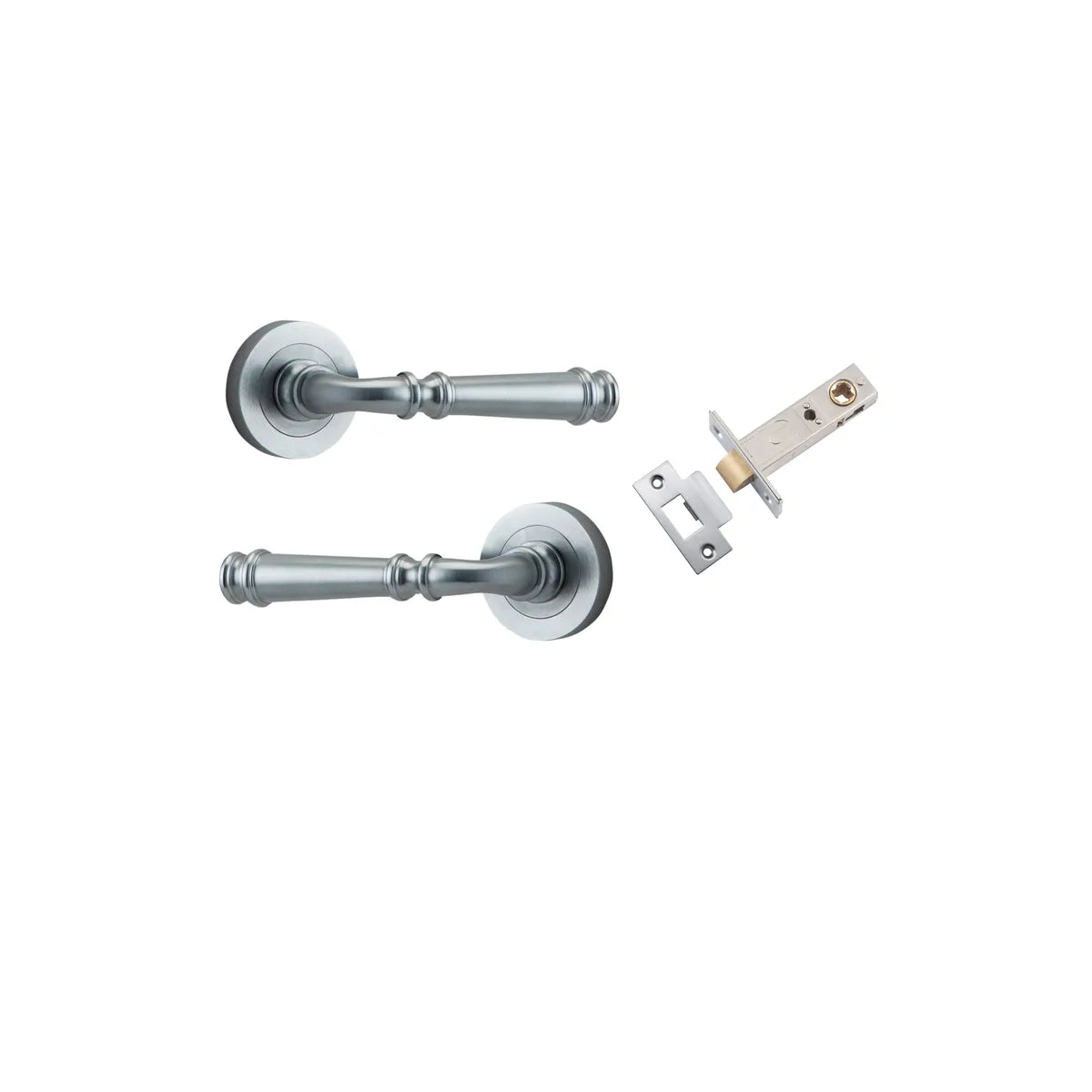 Verona Lever - Round Rose Passage Kit in Brushed Chrome - angled product view