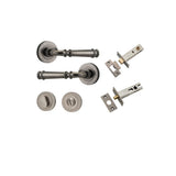 Verona Lever - Round Rose Privacy Kit with Separate Privacy Turn in Distressed Nickel - privacy set configuration