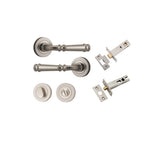 Verona Lever - Round Rose Privacy Kit with Separate Privacy Turn in Satin Nickel - privacy set configuration