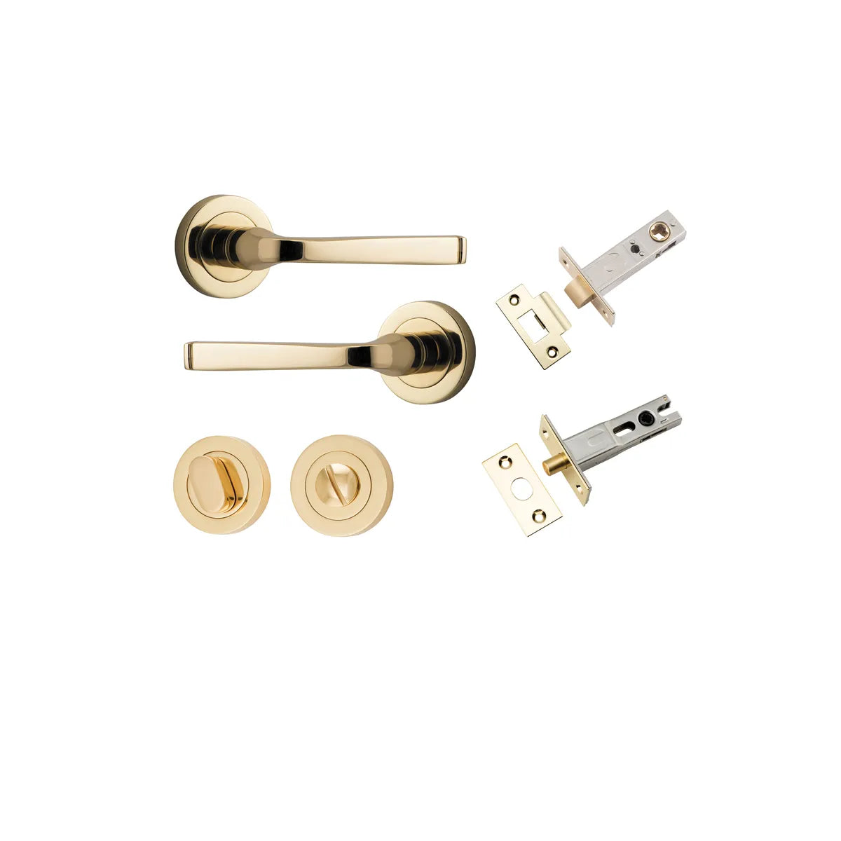 Annecy Lever - Round Rose Privacy Kit with Separate Privacy Turn in Polished Brass - privacy set configuration
