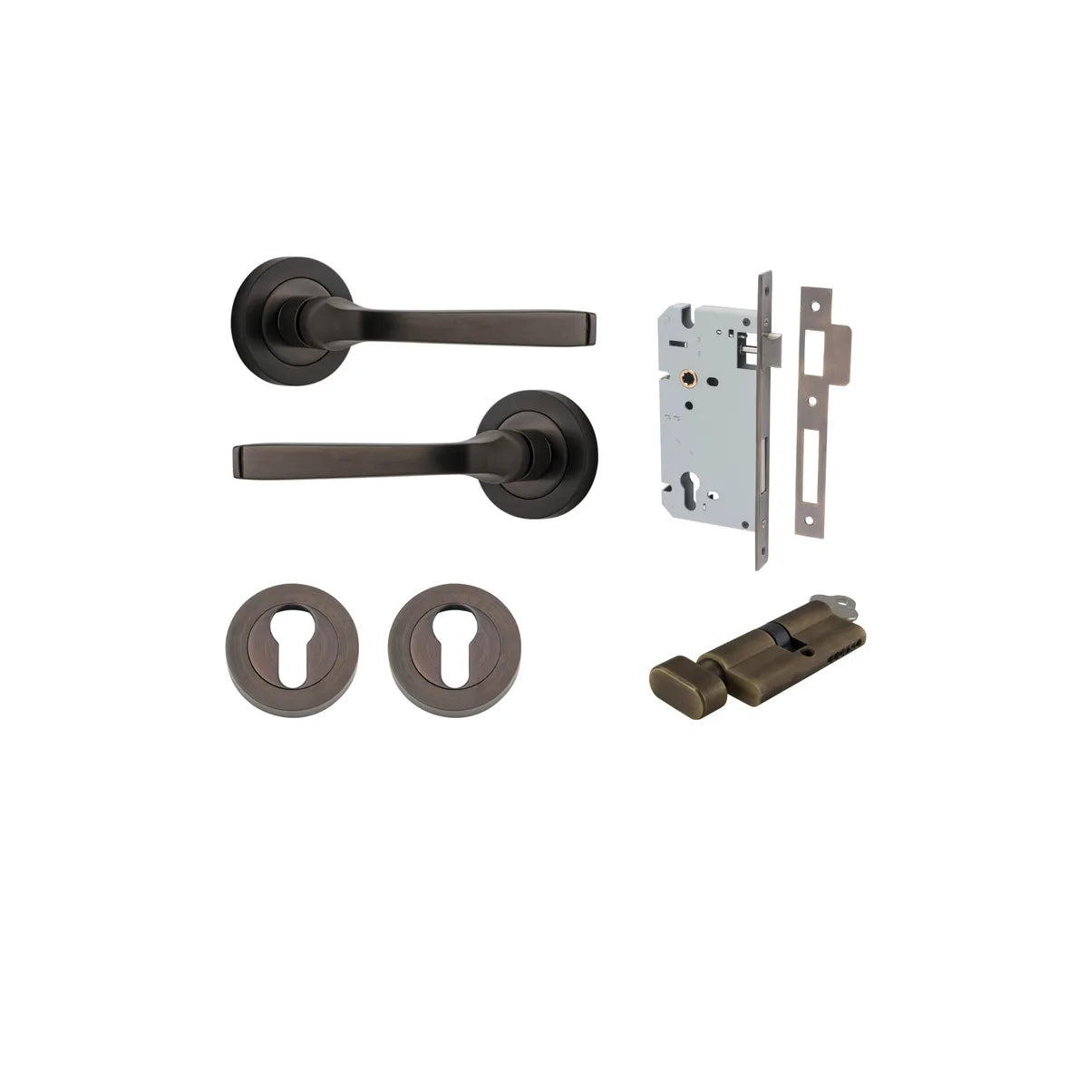 Annecy Lever - Round Rose Entrance Kit with Separate High Security Lock in Brushed Chrome - entrance set configura (18 of 18)
