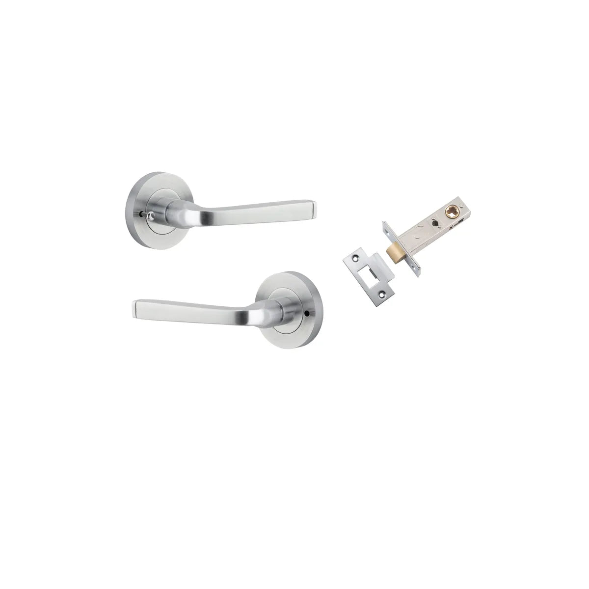 Annecy Lever - Round Rose (Inbuilt Privacy) in Brushed Chrome - privacy set configuration