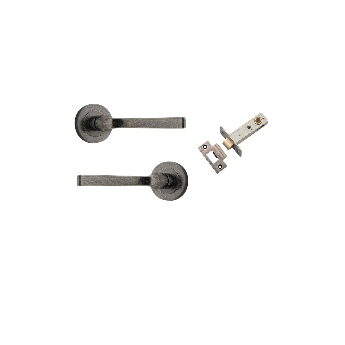 Annecy Lever - Round Rose Passage Kit in Distressed Nickel - close-up detail view