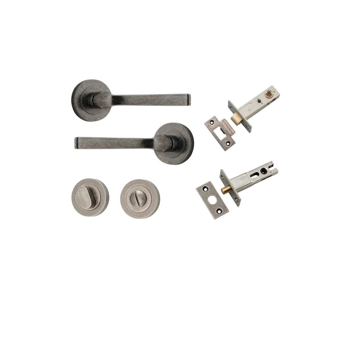 Annecy Lever - Round Rose Privacy Kit with Separate Privacy Turn in Distressed Nickel - privacy set configuration
