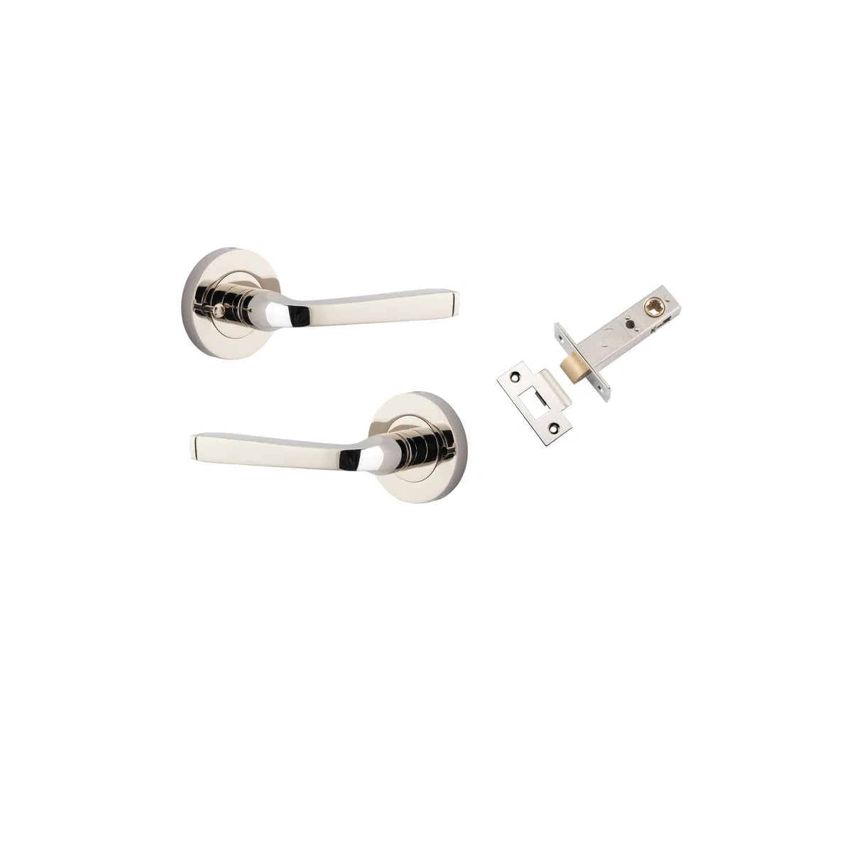 Annecy Lever - Round Rose (Inbuilt Privacy) in Polished Nickel - privacy set configuration
