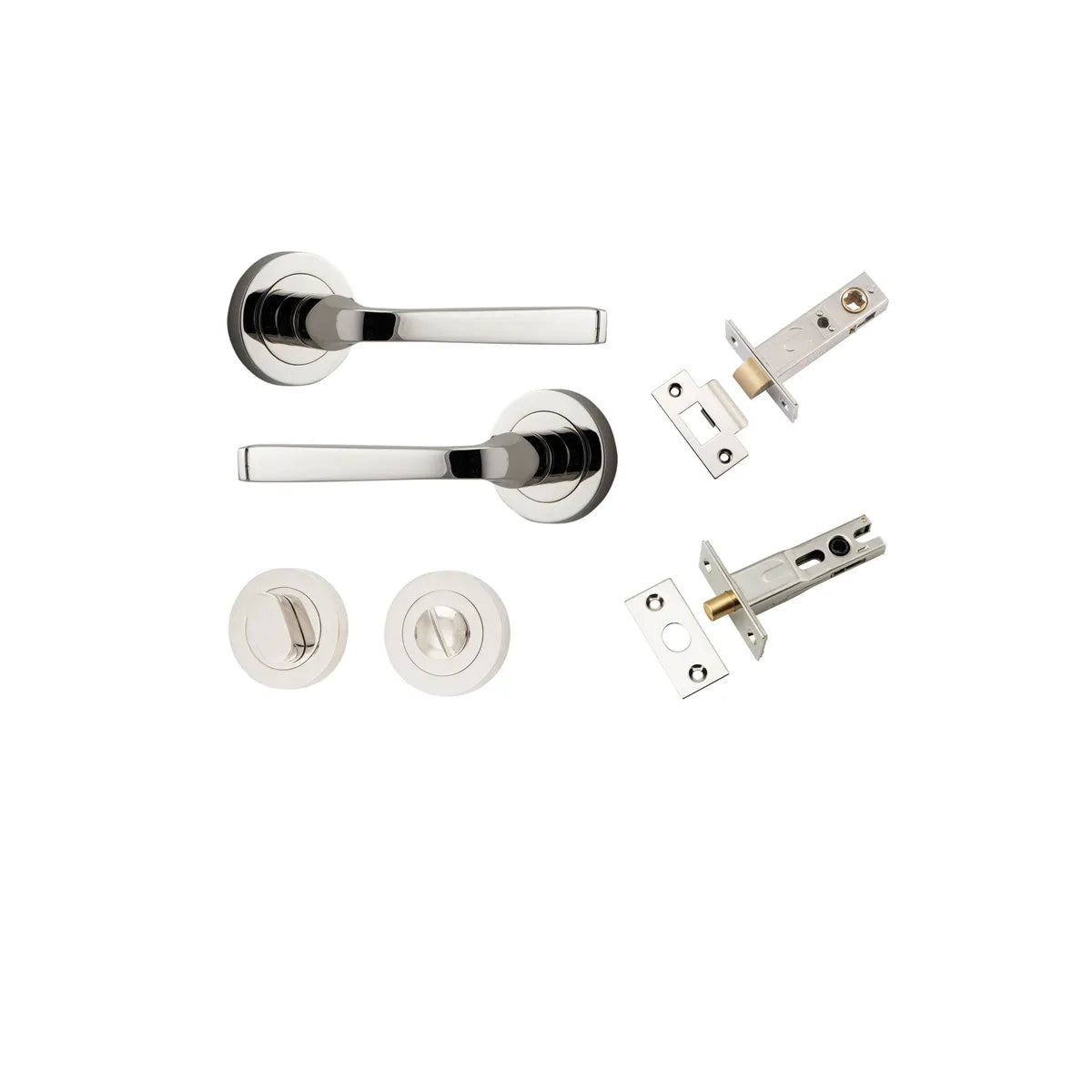 Annecy Lever - Round Rose Privacy Kit with Separate Privacy Turn in Polished Nickel - privacy set configuration