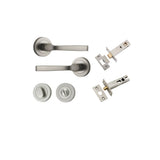 Annecy Lever - Round Rose Privacy Kit with Separate Privacy Turn in Satin Nickel - privacy set configuration