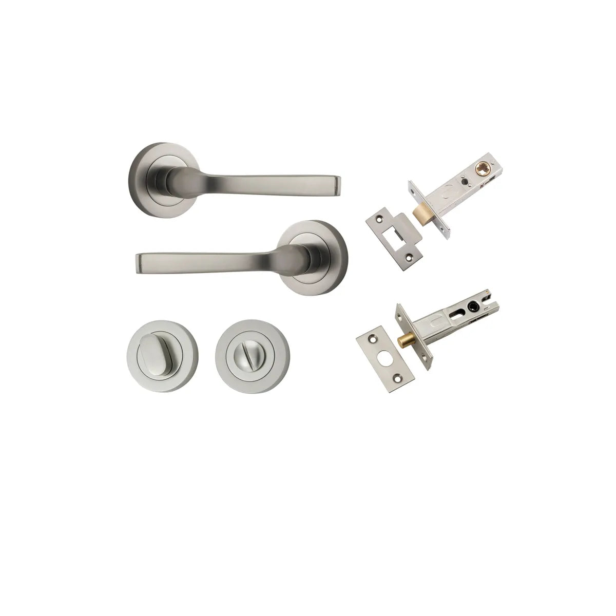 Annecy Lever - Round Rose Privacy Kit with Separate Privacy Turn in Satin Nickel - privacy set configuration