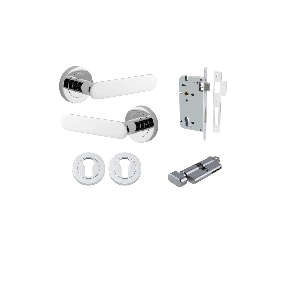 Bronte Lever - Round Rose Entrance Kit with High Security Lock in Brushed Brass - entrance set configuration