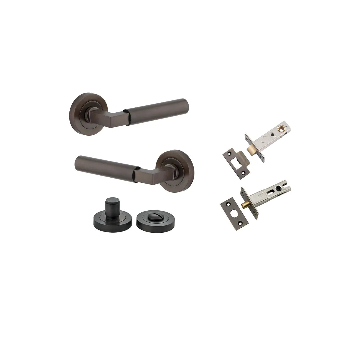 Berlin Lever - Round Rose Privacy Kit in Signature Brass - privacy set configuration
