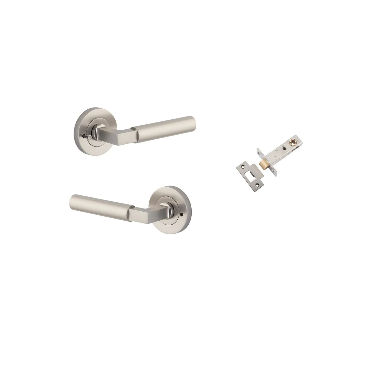Berlin Lever - Round Rose Privacy Kit (Inbuilt Privacy) in Satin Nickel - privacy set configuration