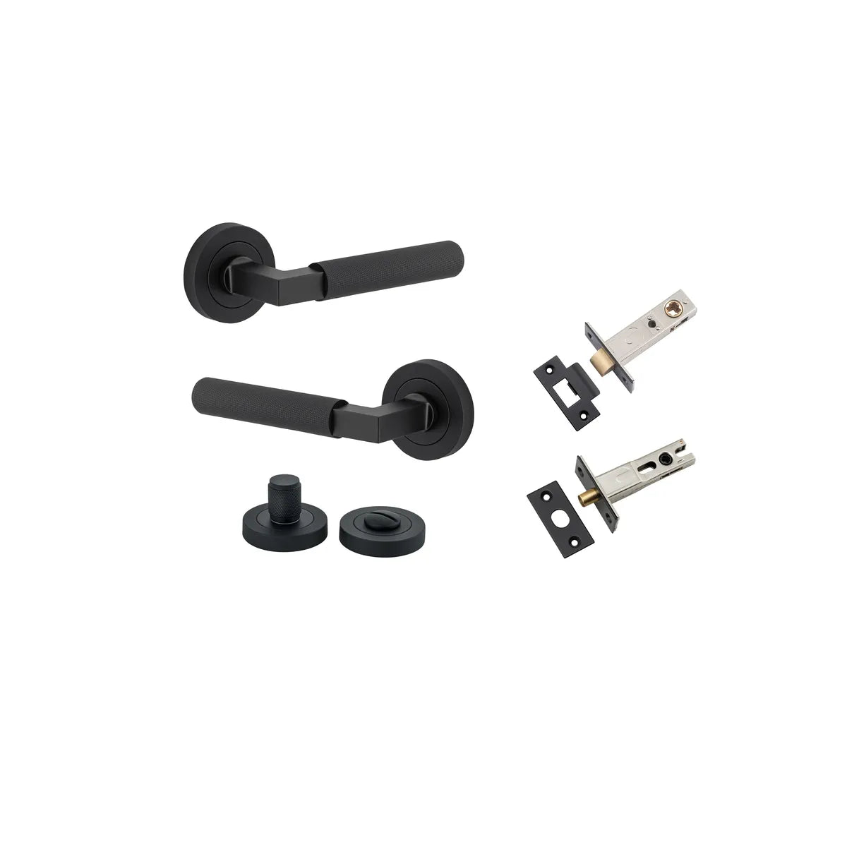 Brunswick Lever - Round Rose Privacy Kit in Matt Black - privacy set configuration