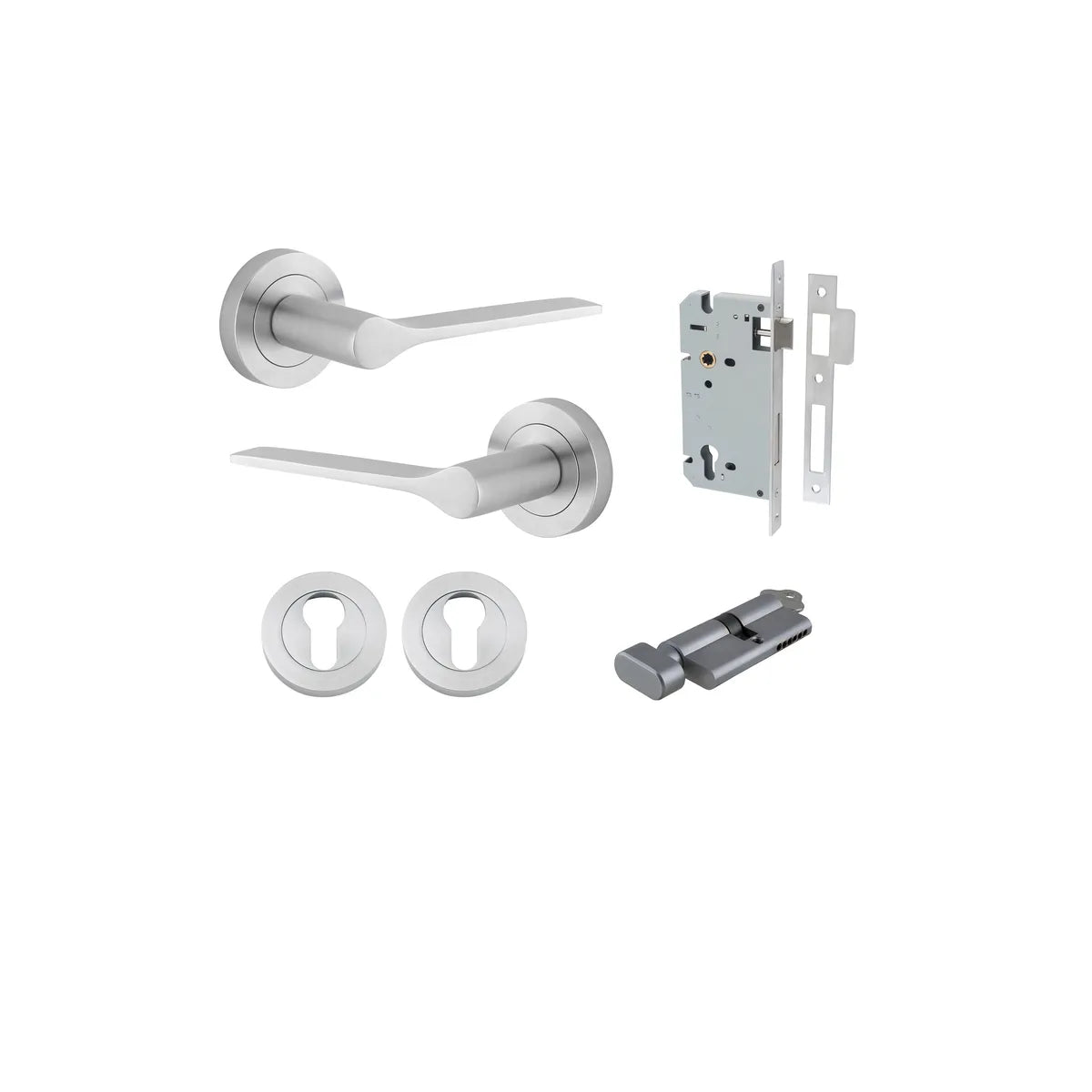 Como Lever - Round Rose Entrance Kit with High Security Lock in Brushed Brass - entrance set configuration