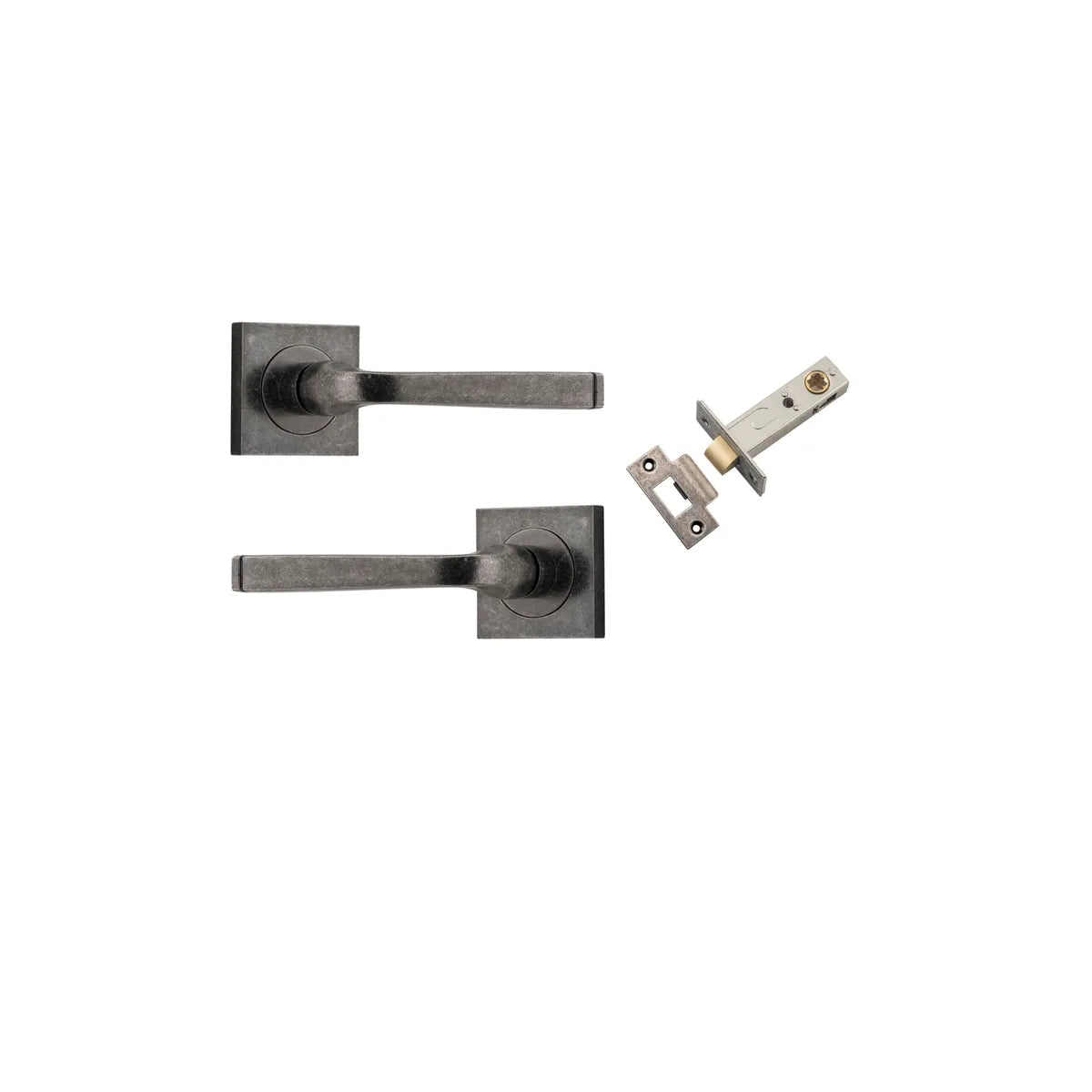 Annecy Lever - Square Rose Passage Kit in Distressed Nickel - close-up detail view