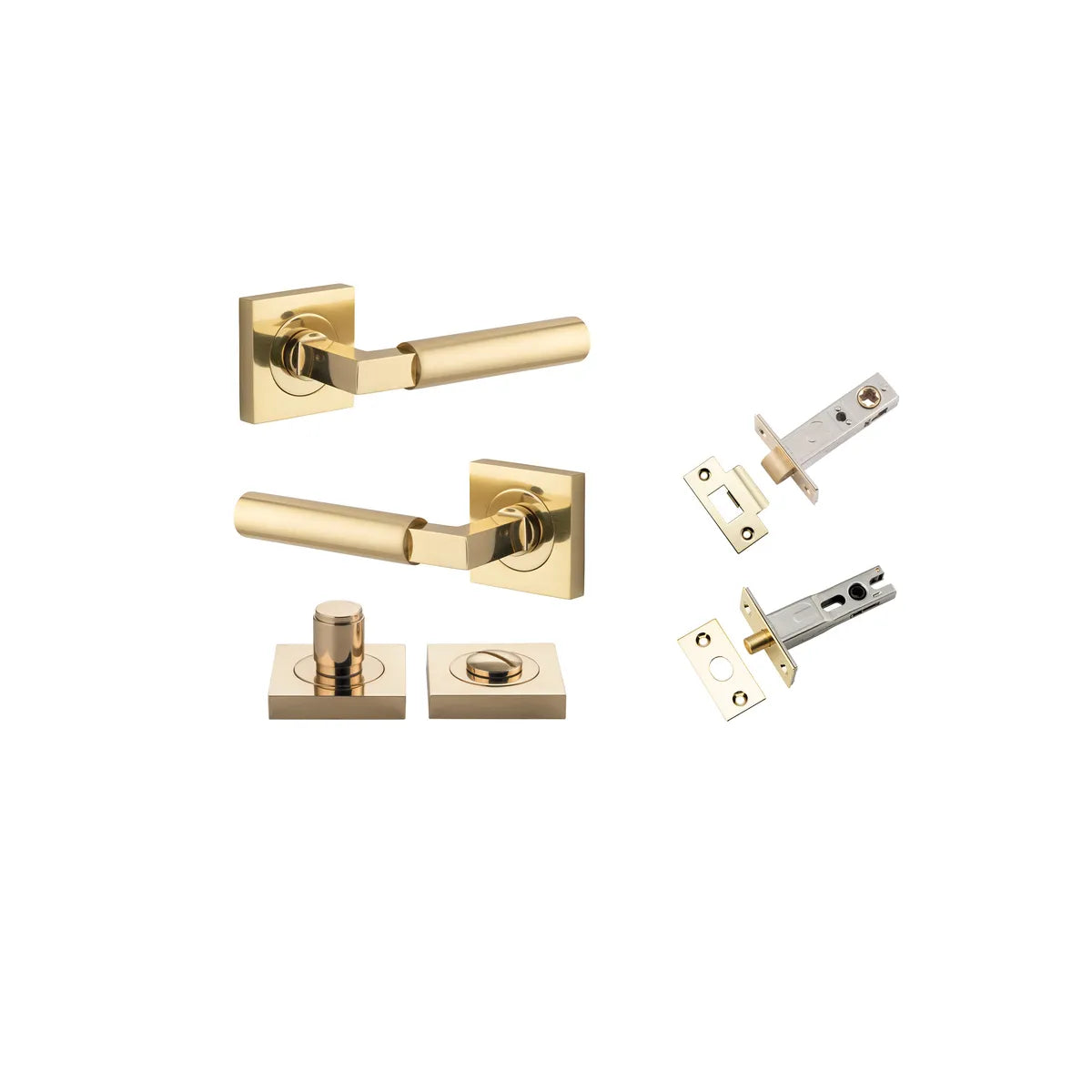 Berlin Lever - Square Rose Privacy Kit in Polished Brass - privacy set configuration