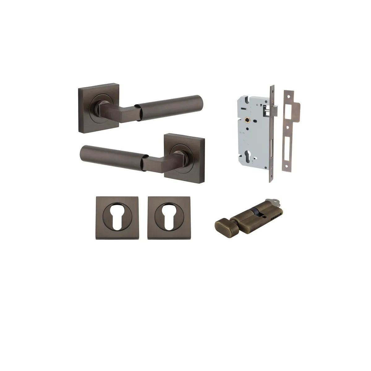 Berlin Lever - Square Rose Entrance Kit with High Security Lock in Brushed Chrome - entrance set configuration