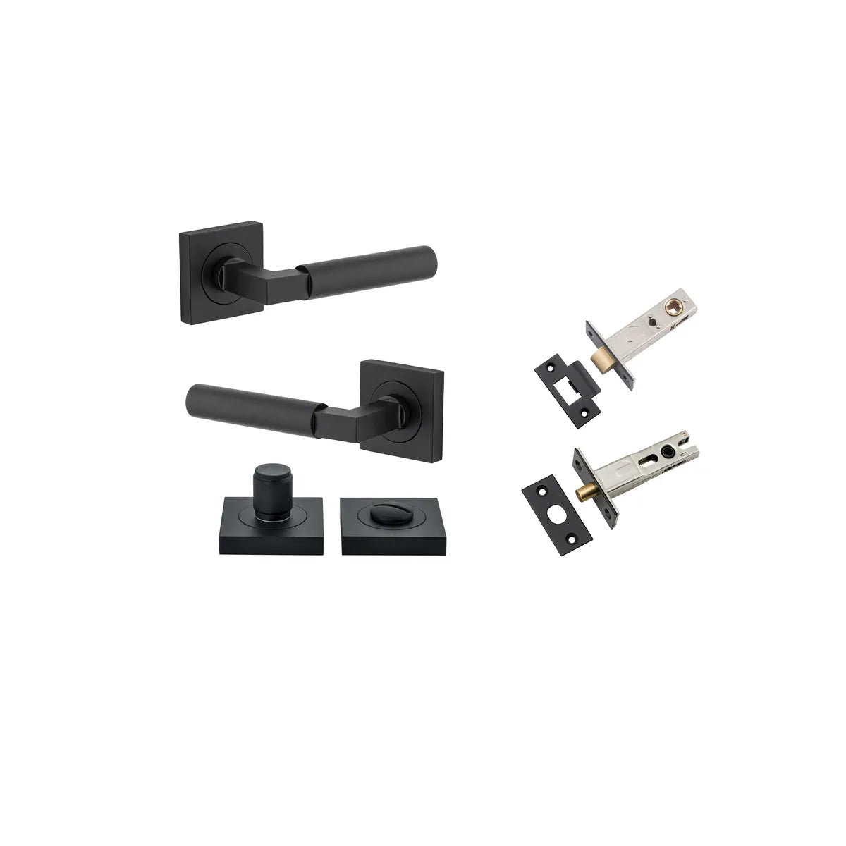 Berlin Lever - Square Rose Privacy Kit in Matt Black - privacy set configuration