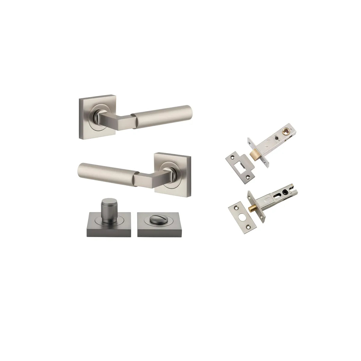 Berlin Lever - Square Rose Privacy Kit in Satin Nickel - privacy set configuration